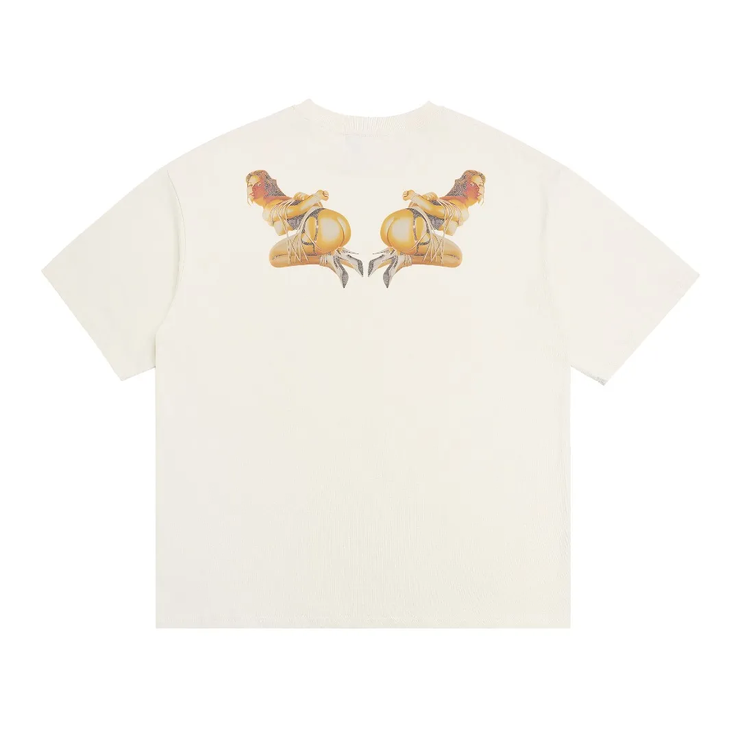 Mechao Saint Michael Hajime Sorayama co-branded retro distressed printed short-sleeved T-shirt with digital white ink direct printing, breathable fabric, and clear three-dimensional pattern. Fabric: Double yarn 240g Style number: S962 Size: S-M-L-XL Color: Off-white Price: P110